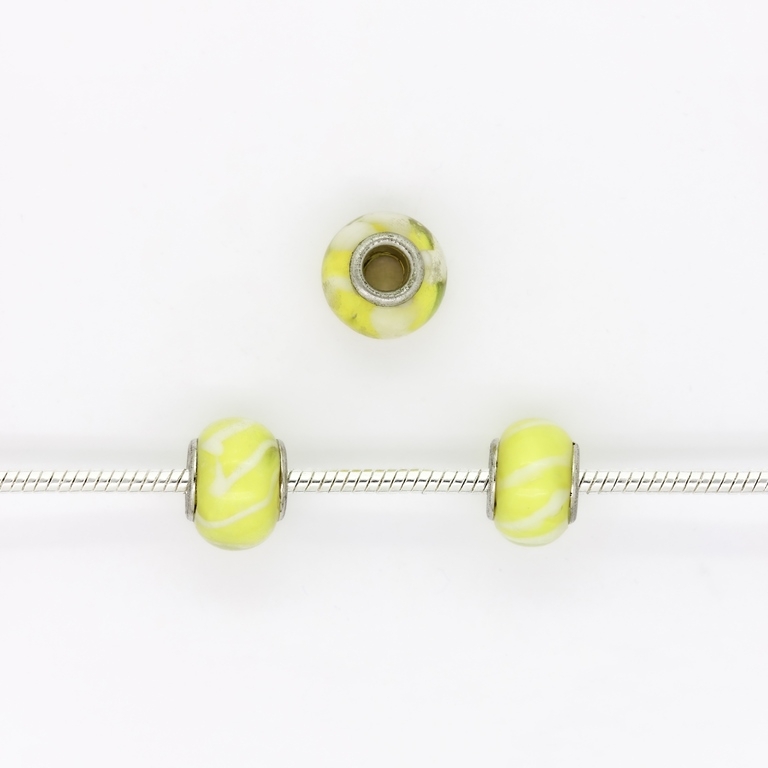 PANDORA TYPE BEADS - GLASS - CIRCLE - 14x10mm YELLOW-WHITE 16 - PACKAGE 50pcs. Hole-5.0mm