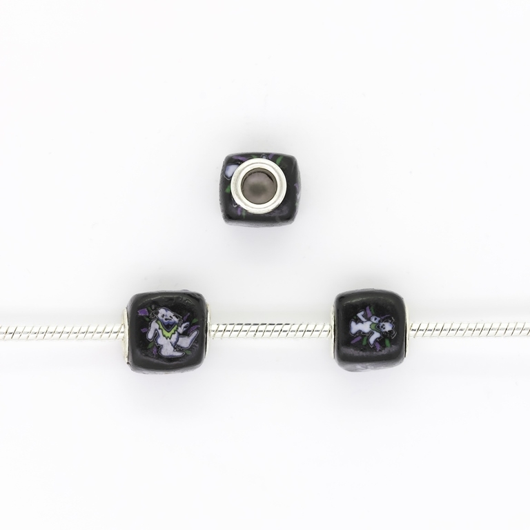 PANDORA TYPE BEADS - GLASS - SQUARE - BEAR 01 13x12x13mm BLACK-WHITE-PURPLE-GREEN 53 - 5pcs. Hole-5.0mm