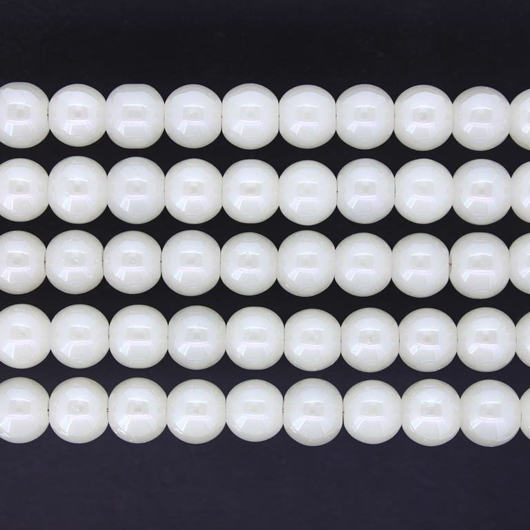 GLASS BEADS ON A STRING UV - BALL - SOLID - 8mm - ECRU (GLOSS) - PACKAGE (5х100 pcs.) Hole-1.3mm