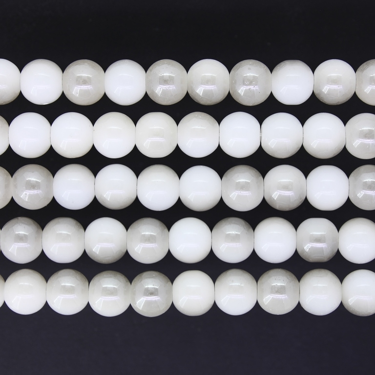 GLASS BEADS ON A STRING UV - BALL - SOLID - 8mm - GRAY (LIGHT) AND BEIGE (DARK) (GLOSS) - PACKAGE (5х100 pcs.) Hole-1.3mm