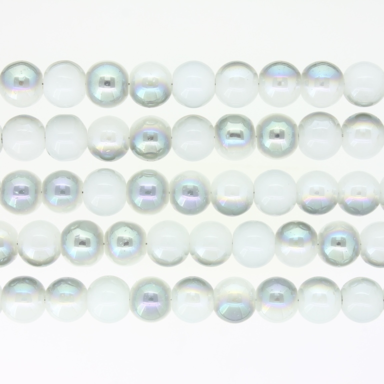 GLASS BEADS ON A STRING UV - BALL - SOLID - 8mm - GRAY (LIGHT)-GREEN (RAINBOW) - PACKAGE (5х100 pcs.) Hole-1.3mm