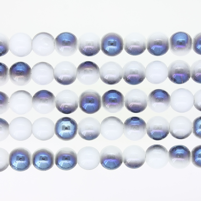 GLASS BEADS ON A STRING UV - BALL - SOLID - 8mm - GRAY (LIGHT)-BLUE (DARK) (RAINBOW) - PACKAGE (5х100 pcs.) Hole-1.3mm