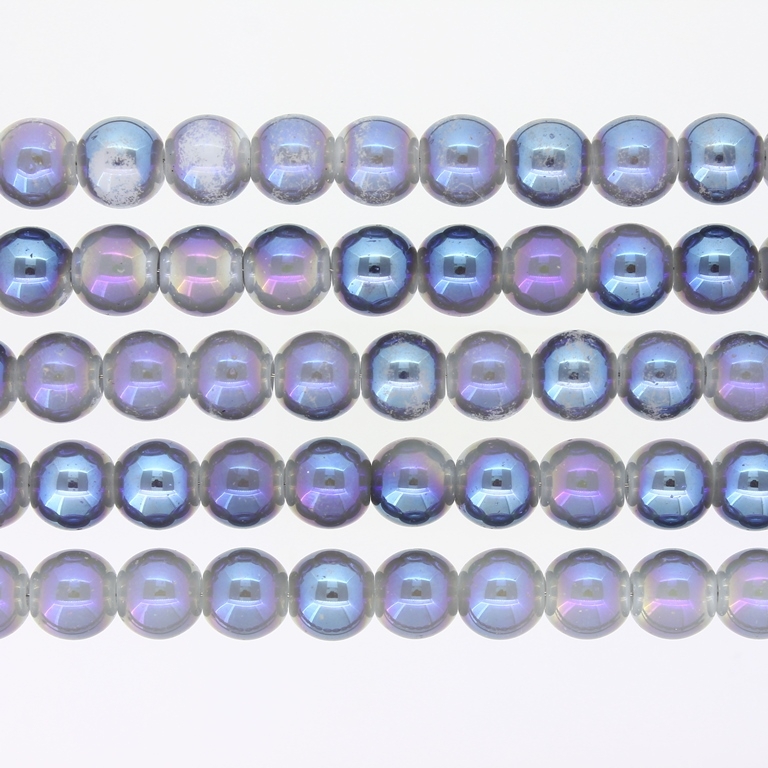 GLASS BEADS ON A STRING UV - BALL - SOLID - 8mm - GRAY (DARK) AND BLUE (DARK) (RAINBOW) - PACKAGE (5х100 pcs.) Hole-1.3mm