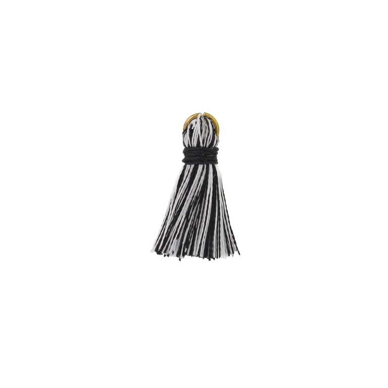 TEXTILE BEADS - TASSEL POLYESTER - 2.5cm BLACK-WHITE 394 - PACKAGE 100pcs.