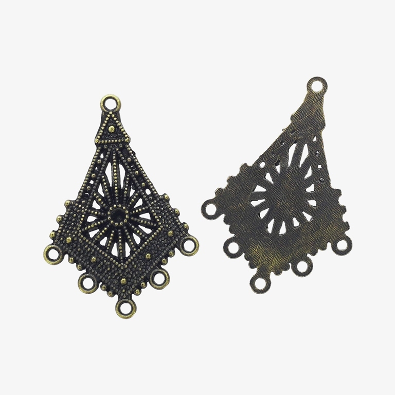 METAL ELEMENTS - CHANDELIER EARRINGS - KITE WITH SUN AND WITH MULTI CONNECTOR - 32x47x1.8mm ANTIQUE BRONZE - PACKAGE 50pcs.