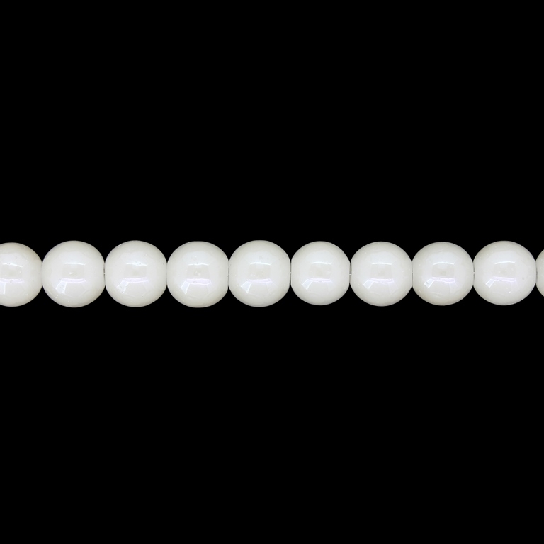 GLASS BEADS ON A STRING UV - BALL - SOLID - 8mm - ECRU (LIGHT) (GLOSS) - STRING (100 pcs.) Hole-1.3mm