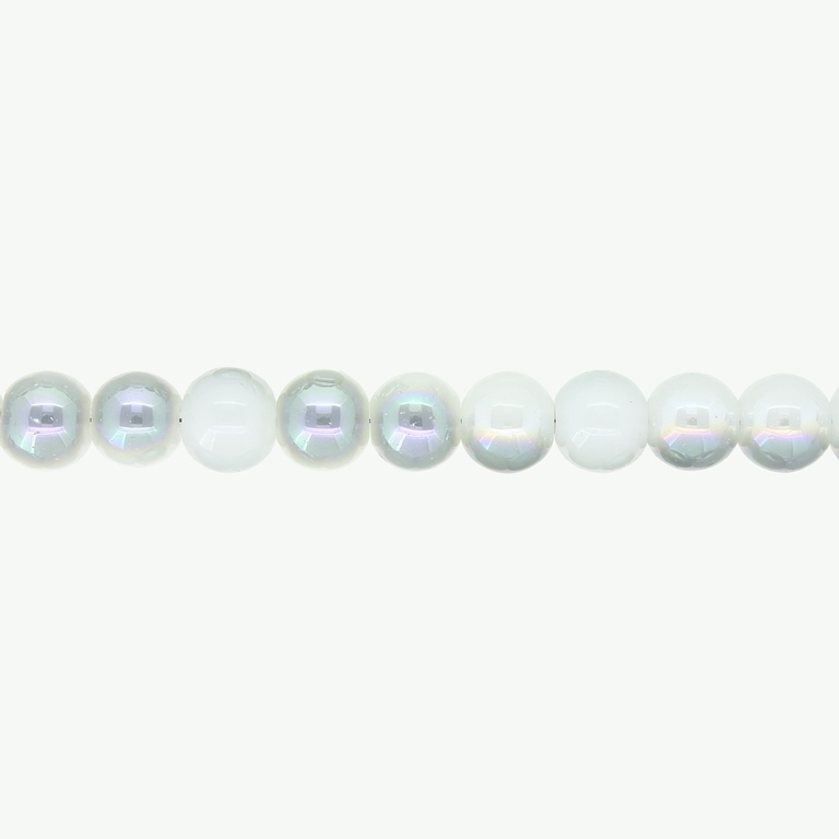 GLASS BEADS ON A STRING UV - BALL - SOLID - 8mm - GRAY (LIGHT)-GREEN (RAINBOW) - STRING (100 pcs.) Hole-1.3mm