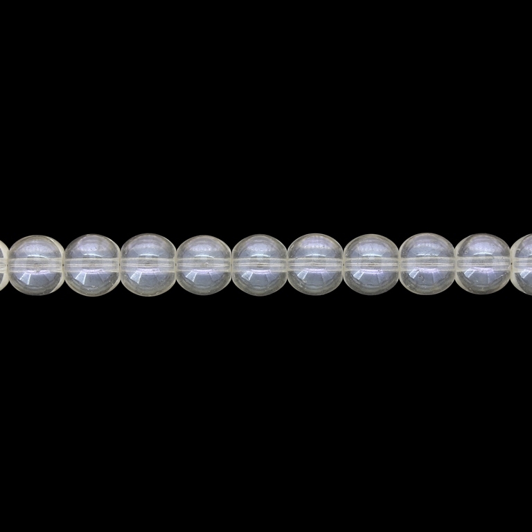 GLASS BEADS ON A STRING UV - BALL - TRANSPARENT - 8mm - ECRU (LIGHT) (GLOSS) - STRING (100 pcs.) Hole-1.3mm