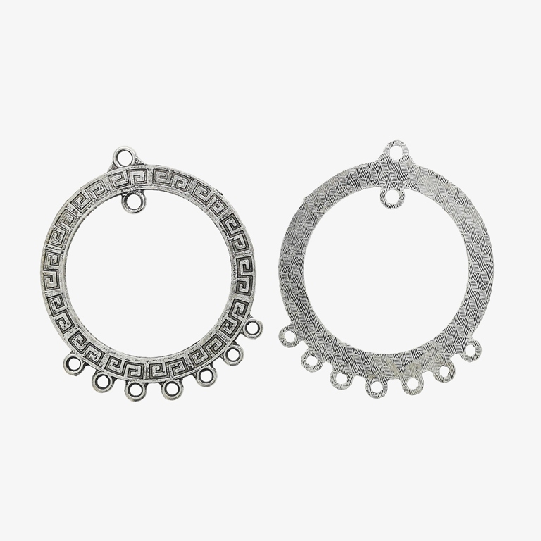 METAL ELEMENTS - CHANDELIER EARRINGS - CIRCLE MEANDER WITH MULTI CONNECTOR - 46mm NICKEL COLOR - PACKAGE 50pcs. Hole-3.0mm