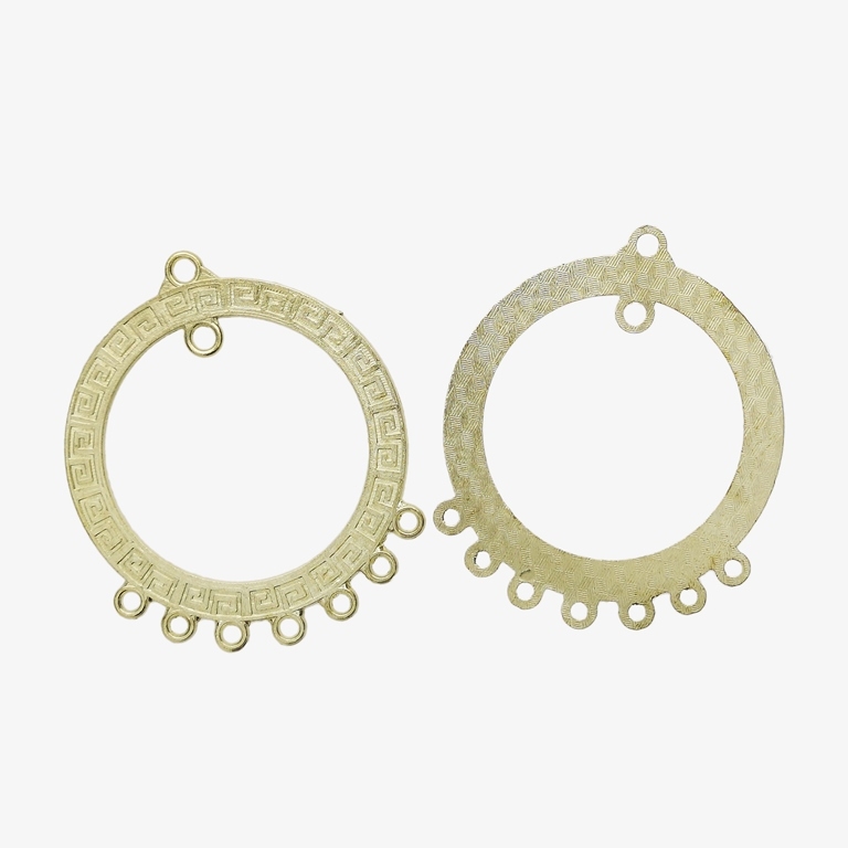 METAL ELEMENTS - CHANDELIER EARRINGS - CIRCLE MEANDER WITH MULTI CONNECTOR - 46mm GOLD COLOR - PACKAGE 50pcs. Hole-3.0mm