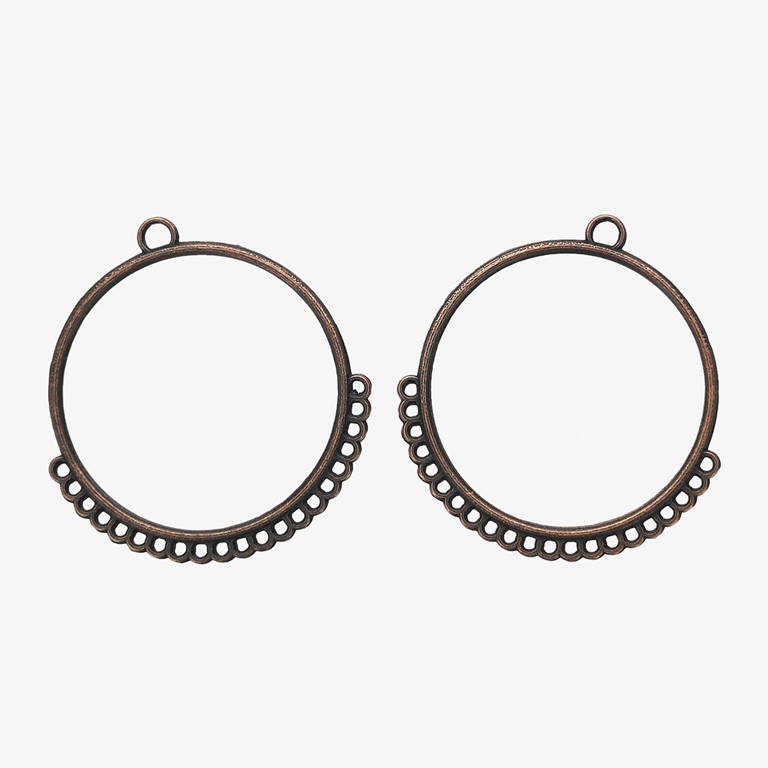 METAL ELEMENTS - CHANDELIER EARRINGS - CIRCLE 01 WITH MULTI CONNECTOR - 35mm ANTIQUE BRASS - PACKAGE 50pcs. Hole-3.0mm