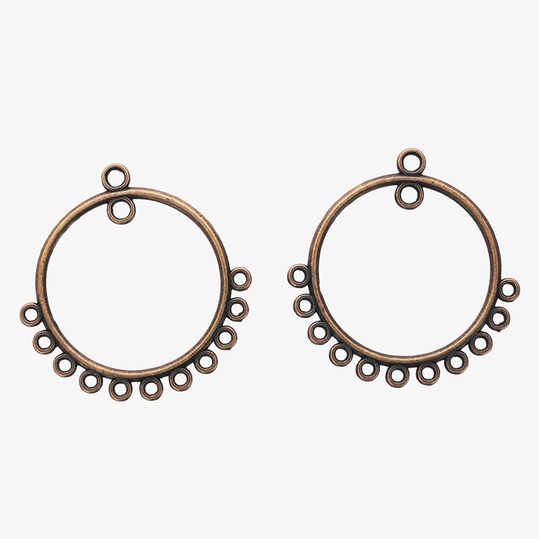 METAL ELEMENTS - CHANDELIER EARRINGS - CIRCLE 03 WITH MULTI CONNECTOR - 32mm ANTIQUE BRASS - PACKAGE 50pcs. Hole-3.0mm