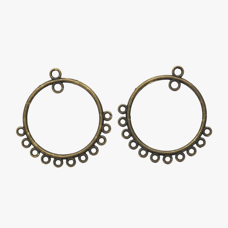 METAL ELEMENTS - CHANDELIER EARRINGS - CIRCLE 03 WITH MULTI CONNECTOR - 32mm ANTIQUE BRONZE - PACKAGE 50pcs. Hole-3.0mm