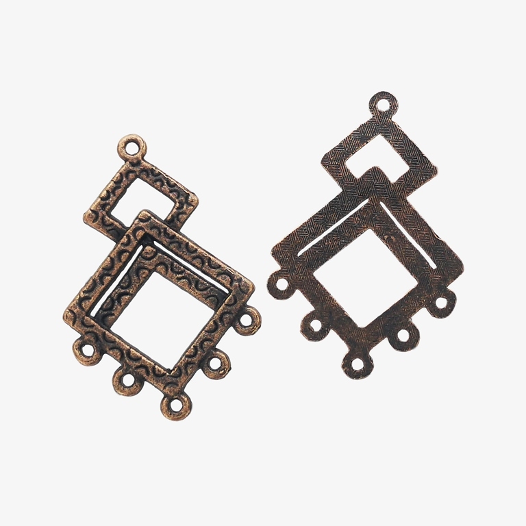 METAL ELEMENTS - CHANDELIER EARRINGS - SQUARES - 27x40.5x1.2mm ANTIQUE BRASS - 4pcs. Hole-1.7mm