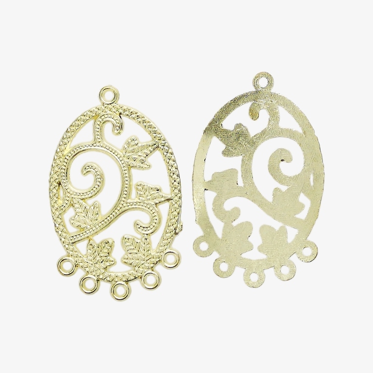 METAL ELEMENTS - CHANDELIER EARRINGS - OVAL WITH LEAVES - 27x43x1.1mm GOLD COLOR - 4pcs. Hole-1.6mm