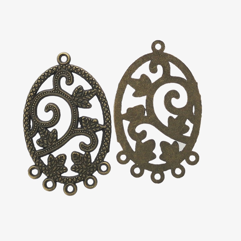 METAL ELEMENTS - CHANDELIER EARRINGS - OVAL WITH LEAVES - 27x43x1.1mm ANTIQUE BRONZE - PACKAGE 50pcs. Hole-1.6mm