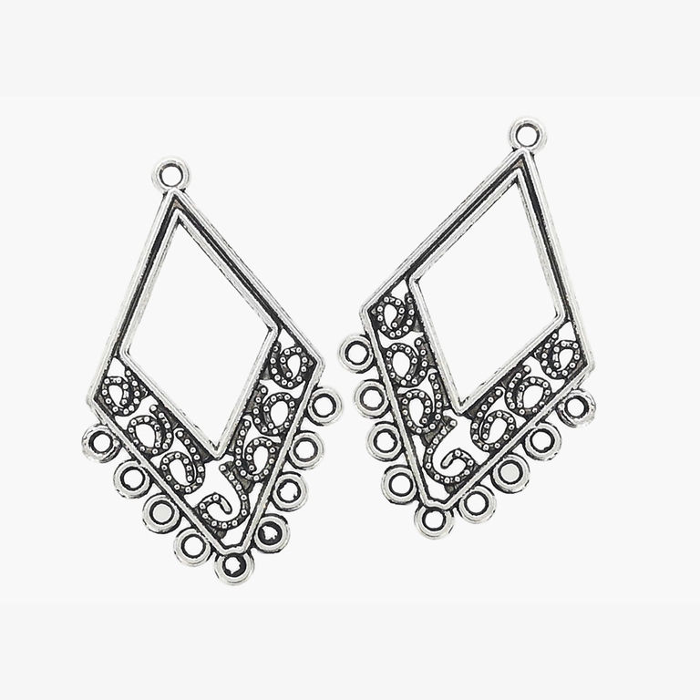 METAL ELEMENTS - CHANDELIER EARRINGS - DIAMOND WITH MULTI CONNECTOR - 25x41x1.3mm NICKEL COLOR - 4pcs. Hole-1.8mm