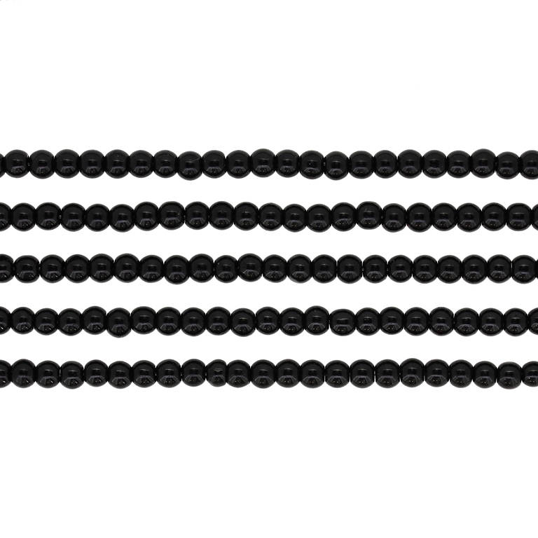 GLASS BEADS ON A STRING - BALL - 4mm BLACK - PACKAGE (5x100 pcs.) Hole-1.0mm