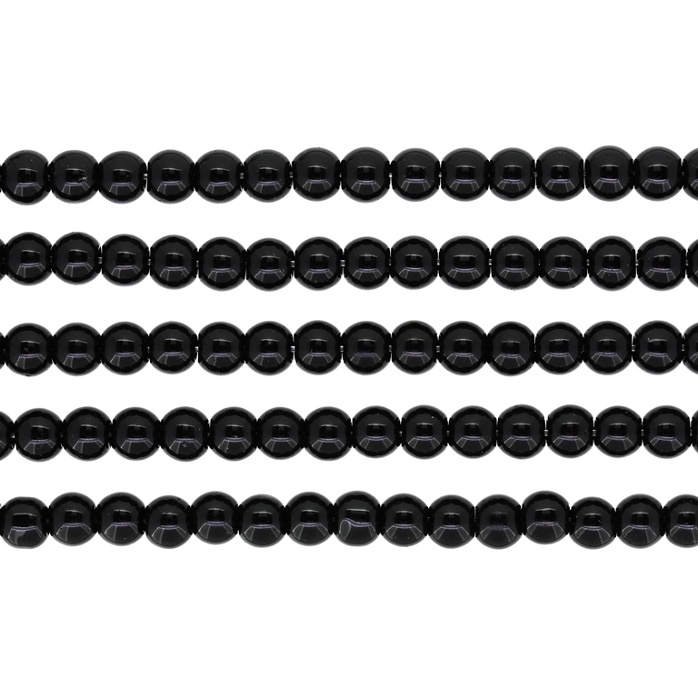 GLASS BEADS ON A STRING - BALL - 6mm BLACK - PACKAGE (5x62 pcs.) Hole-1.0mm