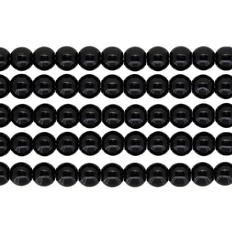 GLASS BEADS ON A STRING - BALL - 8mm BLACK - PACKAGE (5x50 pcs.) Hole-1.8mm