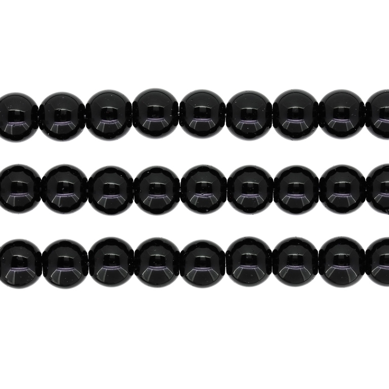 GLASS BEADS ON A STRING - BALL - 10mm BLACK - PACKAGE (3x41 pcs.) Hole-1.8mm