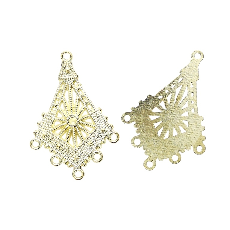 METAL ELEMENTS - CHANDELIER EARRINGS - KITE WITH SUN AND WITH MULTI CONNECTOR - 32x47x1.8mm GOLD COLOR - 4pcs. Hole-2.0mm