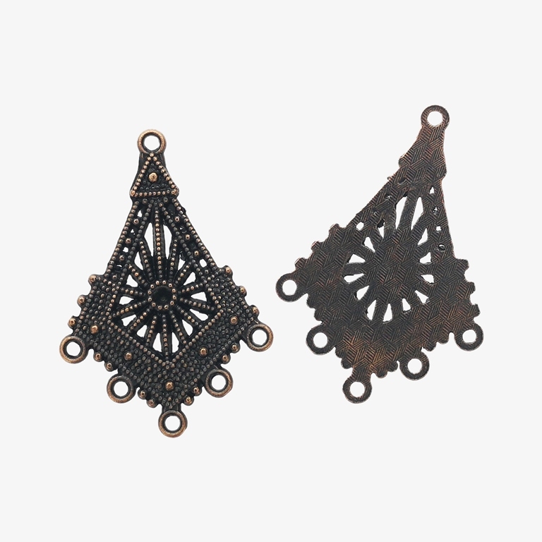 METAL ELEMENTS - CHANDELIER EARRINGS - KITE WITH SUN AND WITH MULTI CONNECTOR - 32x47x1.8mm ANTIQUE BRASS - 4pcs. Hole-2.0mm