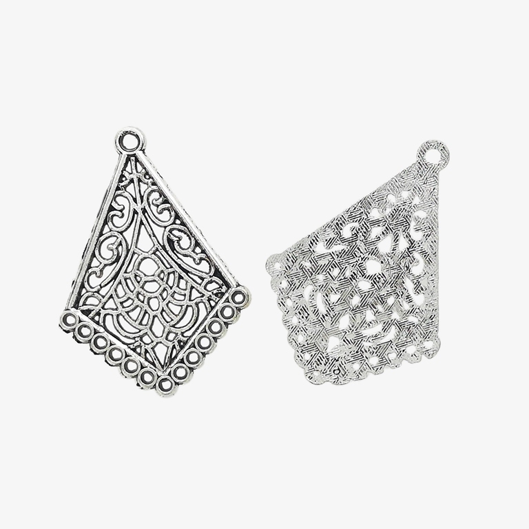 METAL ELEMENTS - CHANDELIER EARRINGS - KITE WITH LACE AND WITH MULTI CONNECTOR - 24.5x35x1.1mm NICKEL COLOR - 4pcs. Hole-1.9mm