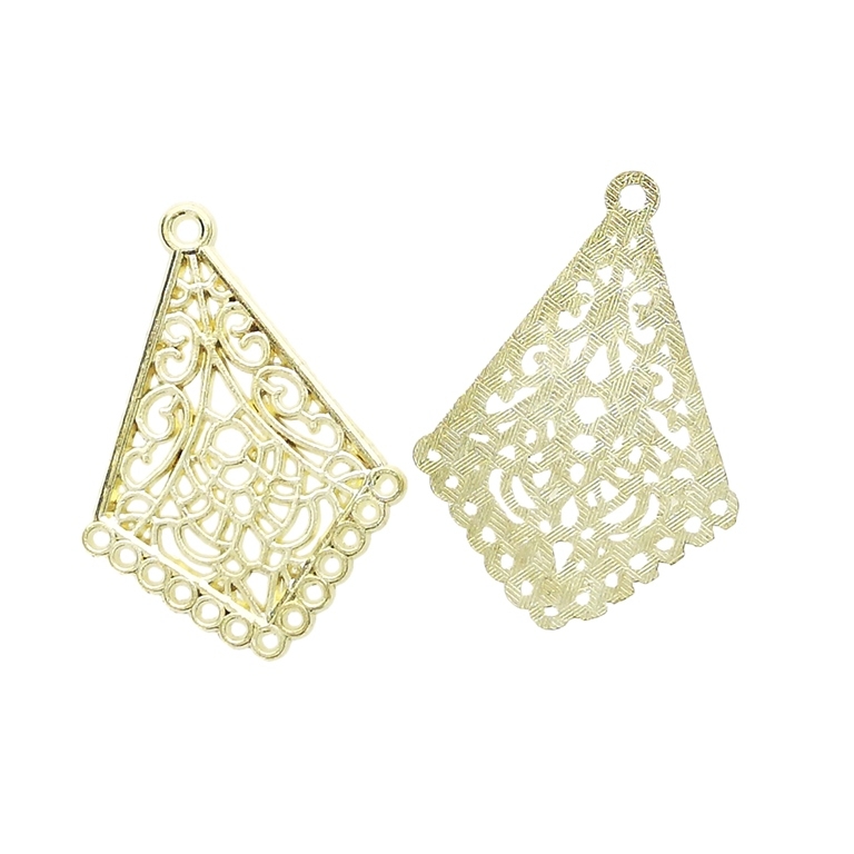 METAL ELEMENTS - CHANDELIER EARRINGS - KITE WITH LACE AND WITH MULTI CONNECTOR - 24.5x35x1.1mm GOLD COLOR - 4pcs. Hole-1.9mm