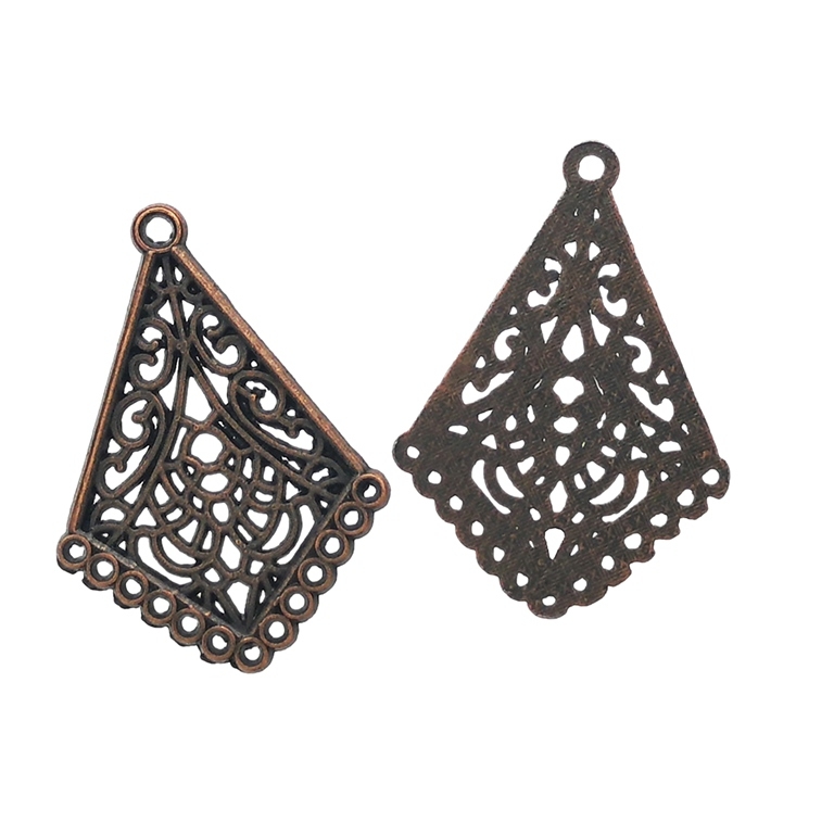 METAL ELEMENTS - CHANDELIER EARRINGS - KITE WITH LACE AND WITH MULTI CONNECTOR - 24.5x35x1.1mm ANTIQUE BRASS - 4pcs. Hole-1.9mm