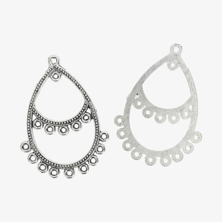 METAL ELEMENTS - CHANDELIER EARRINGS - DROP WITH MULTI CONNECTOR - 30x42x1.4mm NICKEL COLOR - 4pcs. Hole-1.6mm