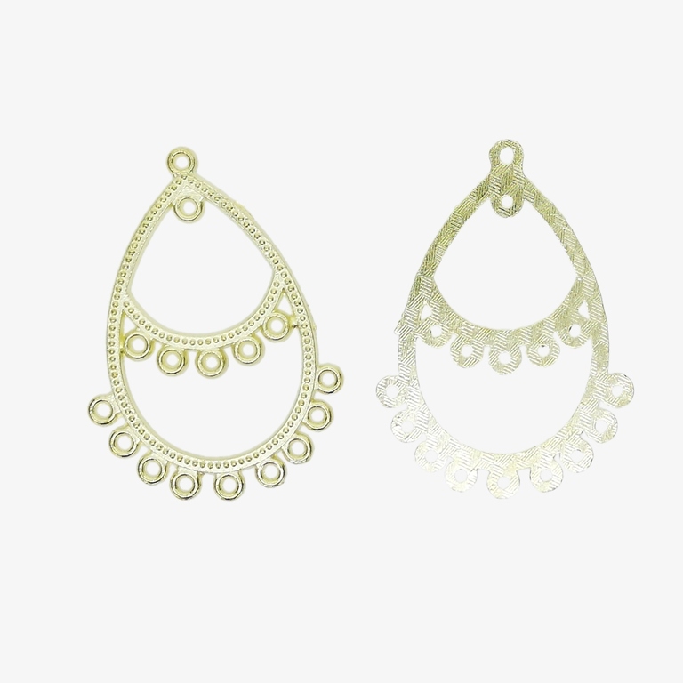 METAL ELEMENTS - CHANDELIER EARRINGS - DROP WITH MULTI CONNECTOR - 30x42x1.4mm GOLD COLOR - 4pcs. Hole-1.6mm