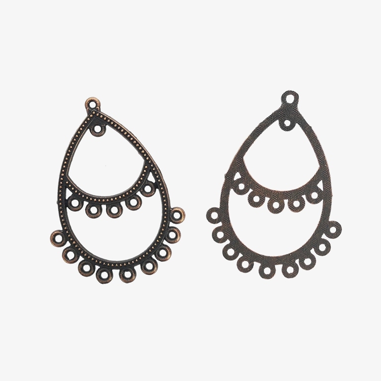 METAL ELEMENTS - CHANDELIER EARRINGS - DROP WITH MULTI CONNECTOR - 30x42x1.4mm ANTIQUE BRASS - 4pcs. Hole-1.6mm