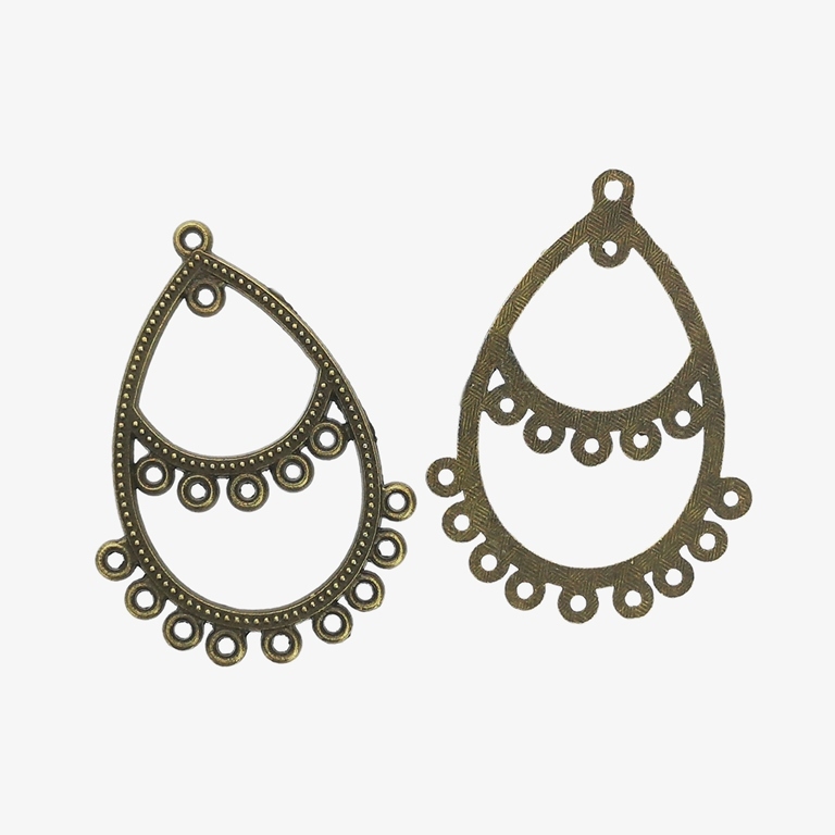 METAL ELEMENTS - CHANDELIER EARRINGS - DROP WITH MULTI CONNECTOR - 30x42x1.4mm ANTIQUE BRONZE - PACKAGE 50pcs. Hole-1.6mm