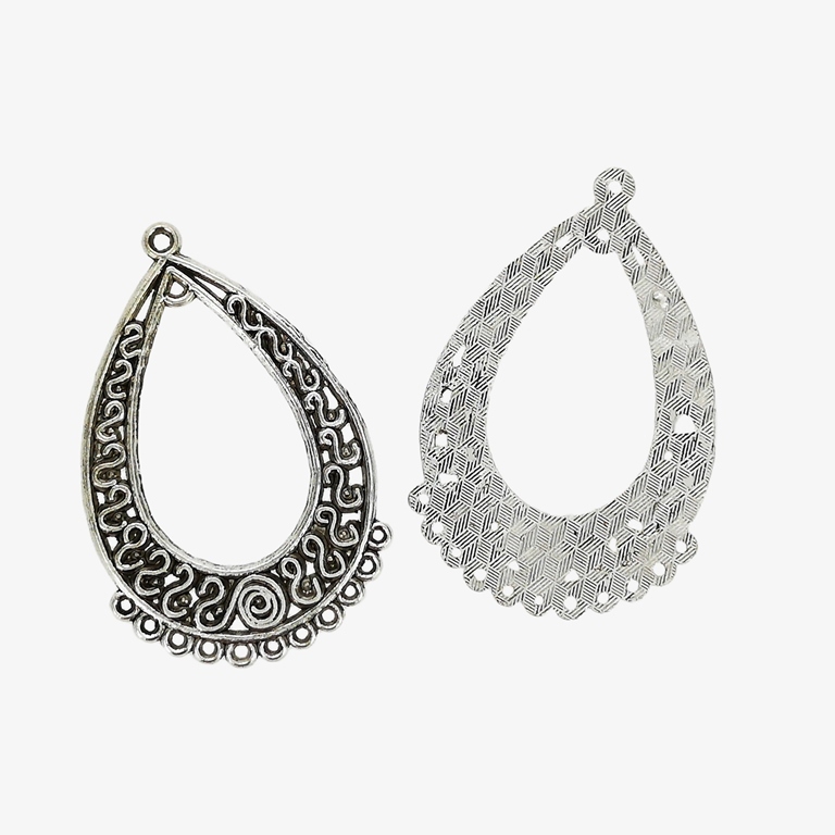 METAL ELEMENTS - CHANDELIER EARRINGS - DROP WITH MULTI CONNECTOR S - 28.5x44x1.1mm NICKEL COLOR - 4pcs. Hole-1.8mm