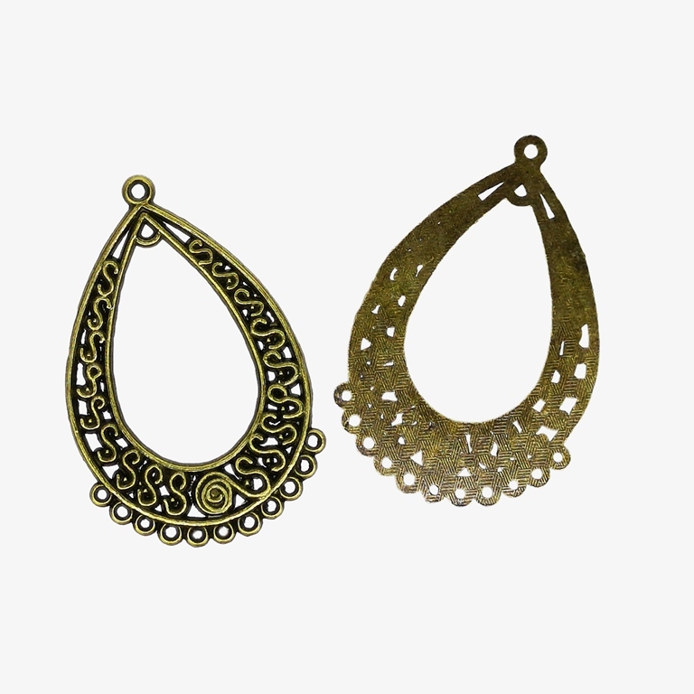 METAL ELEMENTS - CHANDELIER EARRINGS - DROP WITH MULTI CONNECTOR S - 28.5x44x1.1mm ANTIQUE BRONZE - PACKAGE 50pcs. Hole-1.8mm