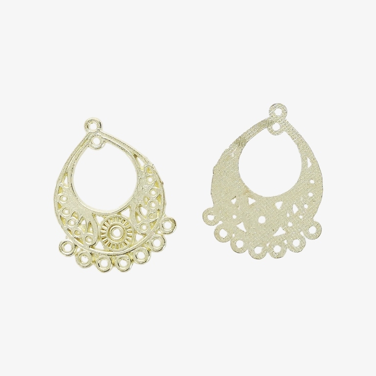 METAL ELEMENTS - CHANDELIER EARRINGS - DROP WITH MULTI CONNECTOR LACE - 25x33x1.1mm GOLD COLOR - 4pcs. Hole-1.5mm