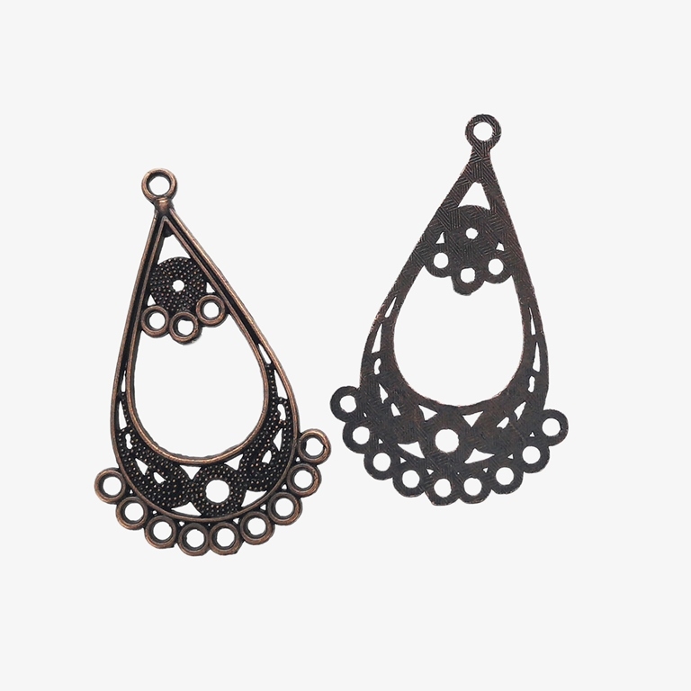 METAL ELEMENTS - CHANDELIER EARRINGS - DROP WITH MULTI CONNECTOR LACE 02 - 26.5x44x1.0mm ANTIQUE BRASS - 4pcs. Hole-2.0mm