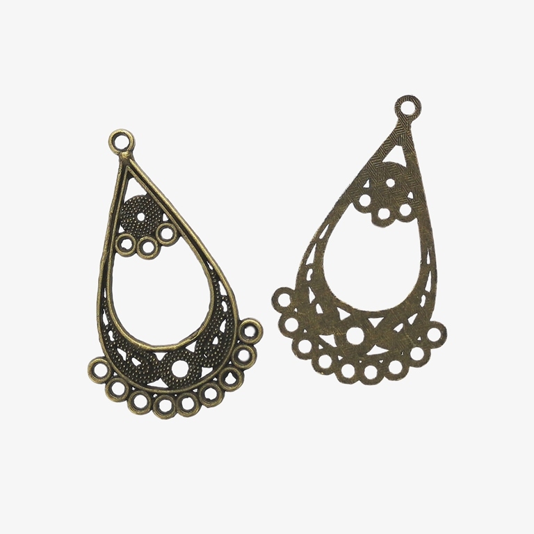 METAL ELEMENTS - CHANDELIER EARRINGS - DROP WITH MULTI CONNECTOR LACE 02 - 26.5x44x1.0mm ANTIQUE BRONZE - 4pcs. Hole-2.0mm