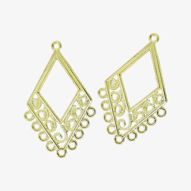 METAL ELEMENTS - CHANDELIER EARRINGS - DIAMOND WITH MULTI CONNECTOR - 25x41x1.3mm GOLD COLOR - 4pcs. Hole-1.8mm