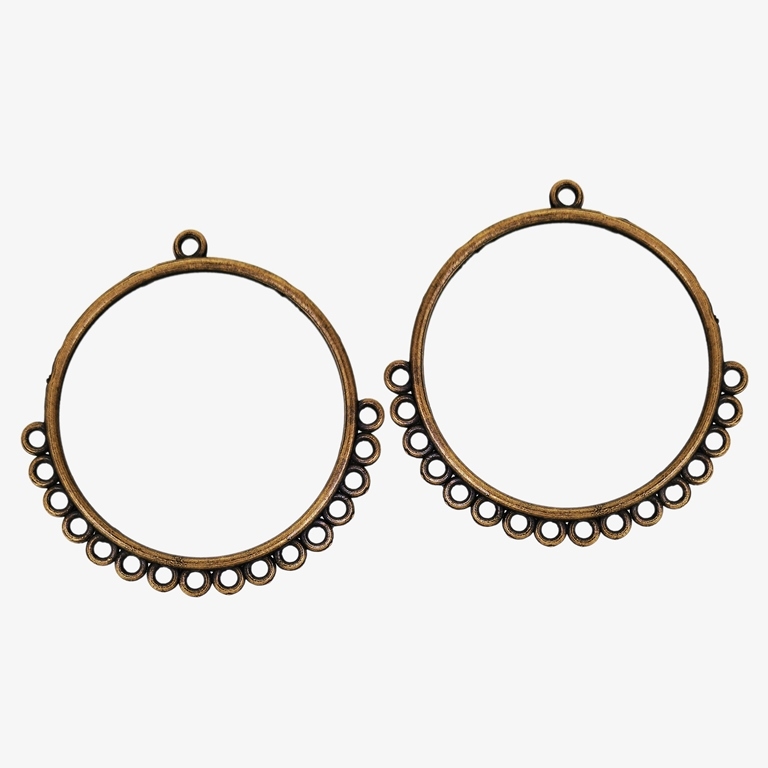 METAL ELEMENTS - CHANDELIER EARRINGS - CIRCLE 04 WITH MULTI CONNECTOR - 50mm ANTIQUE BRASS - PACKAGE 50pcs. Hole-2.8mm