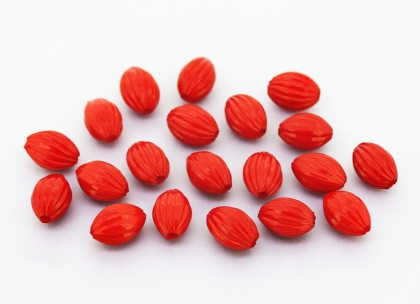 OPAQUE PLASTIC BEADS - ELLIPTICAL STRIPE - 11x7.5mm RED С07 - PACKAGE 500g Hole-2.0mm (1450pcs.)