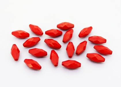 OPAQUE PLASTIC BEADS - ELLIPTICAL FACETED - 14.5x6mm RED С07 - PACKAGE 500g Hole-1.8mm (1600pcs.)