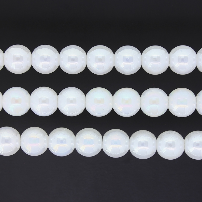 GLASS BEADS ON A STRING UV - BALL - SOLID - 10mm - WHITE (АВ) - PACKAGE (3х80 pcs.) Hole-1.3mm