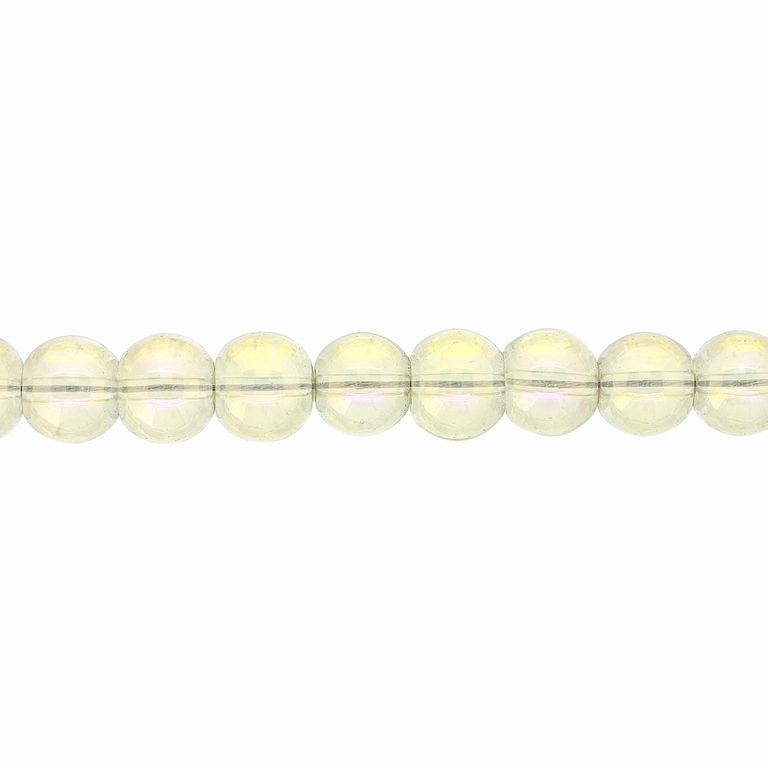 GLASS BEADS ON A STRING UV - BALL - TRANSPARENT - 10mm - ECRU (DARK) (АВ) - STRING (80 pcs.) Hole-1.3mm