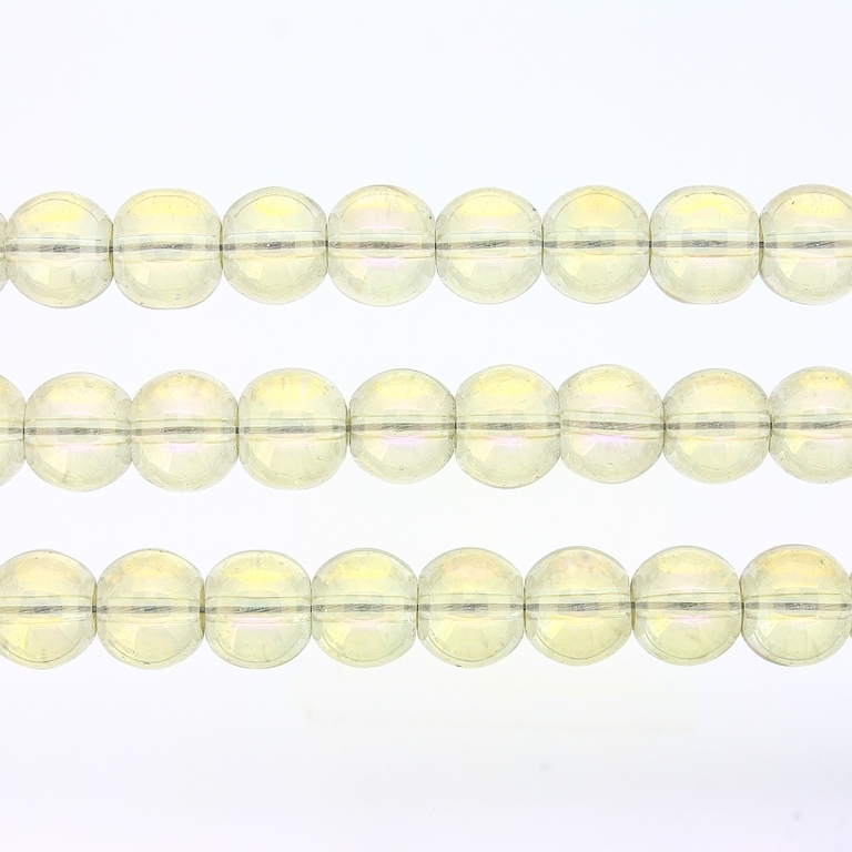 GLASS BEADS ON A STRING UV - BALL - TRANSPARENT - 10mm - ECRU (DARK) (АВ) - PACKAGE (3х80 pcs.) Hole-1.3mm