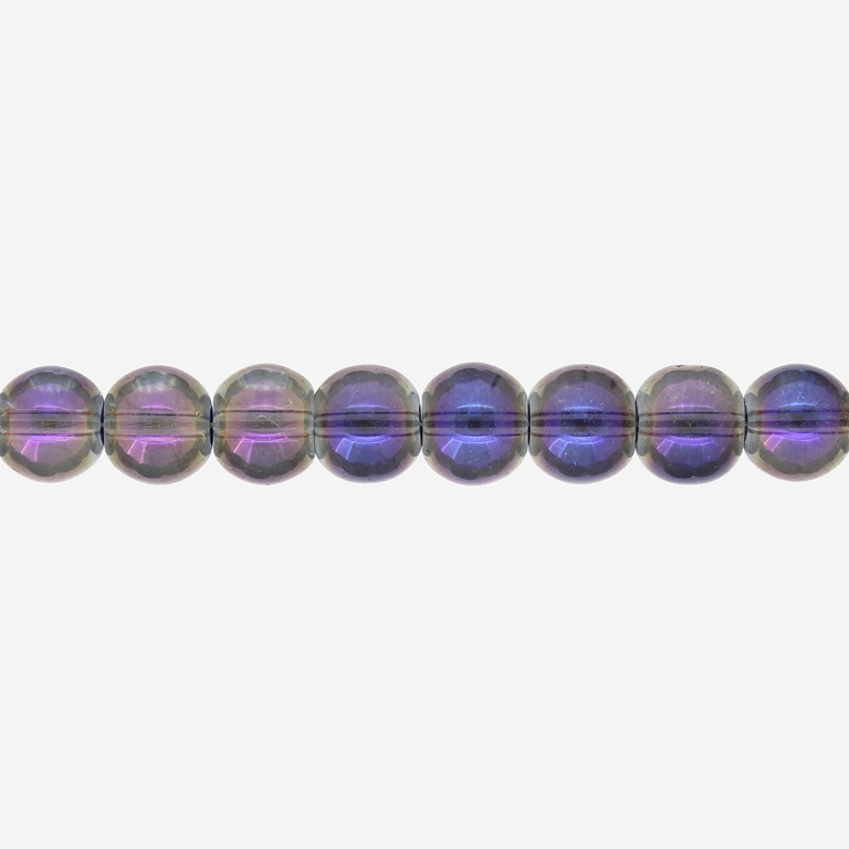 GLASS BEADS ON A STRING UV - BALL - TRANSPARENT - 10mm - PURPLE (RAINBOW) - STRING (80 pcs.) Hole-1.3mm