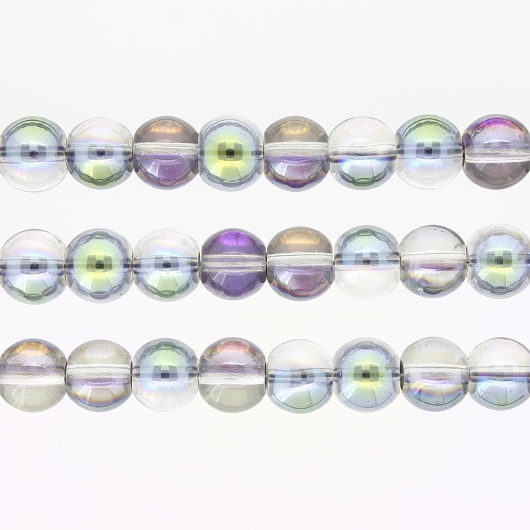 GLASS BEADS ON A STRING UV - BALL - TRANSPARENT - 10mm - GRAY (LIGHT) AND GREEN (RAINBOW) - PACKAGE (3х80 pcs.) Hole-1.3mm