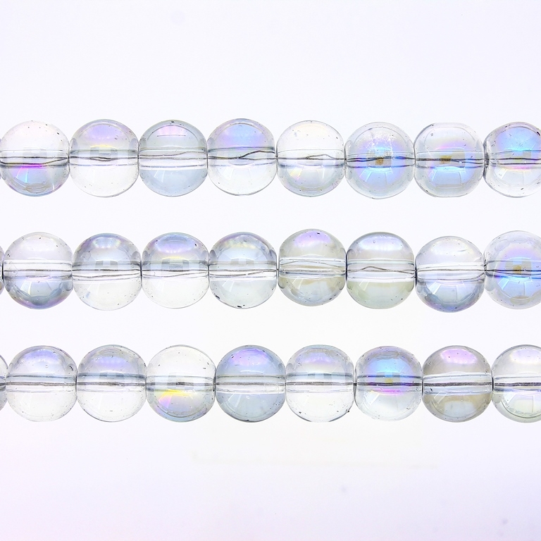 GLASS BEADS ON A STRING UV - BALL - TRANSPARENT - 10mm - GRAY (LIGHT) AND BLUE (RAINBOW) - PACKAGE (3х80 pcs.) Hole-1.3mm