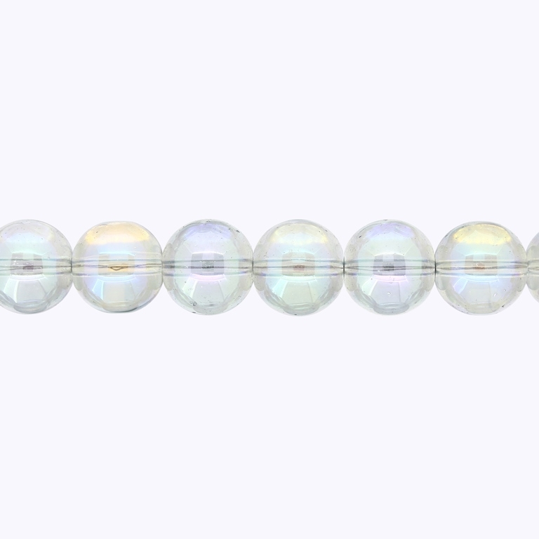 GLASS BEADS ON A STRING UV - BALL - TRANSPARENT - 12mm - BEIGE AND BLUE (RAINBOW) - STRING (65 pcs.) Hole-1.3mm